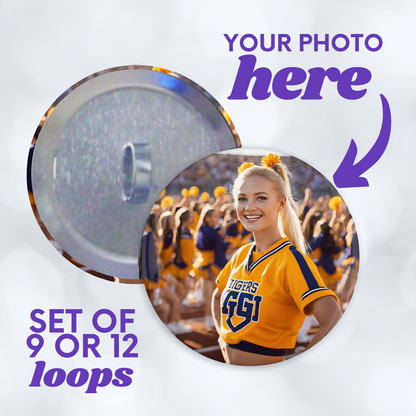 1.75" Round Custom Photo Shoelace Loops – Personalized Shoe Charms Set (9 or 12 Pack)