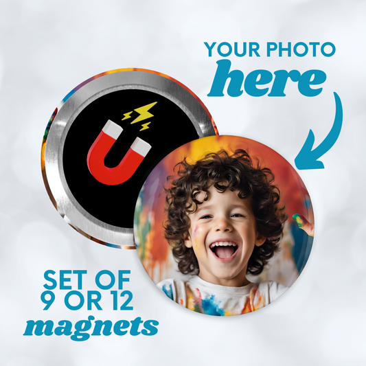 1.75" Round Custom Photo Fridge Magnets – Personalized Picture Magnet Set (9 or 12 Pack)