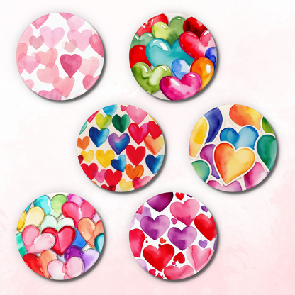 Watercolor Hearts 1.75" Round Magnets (Set of 6)